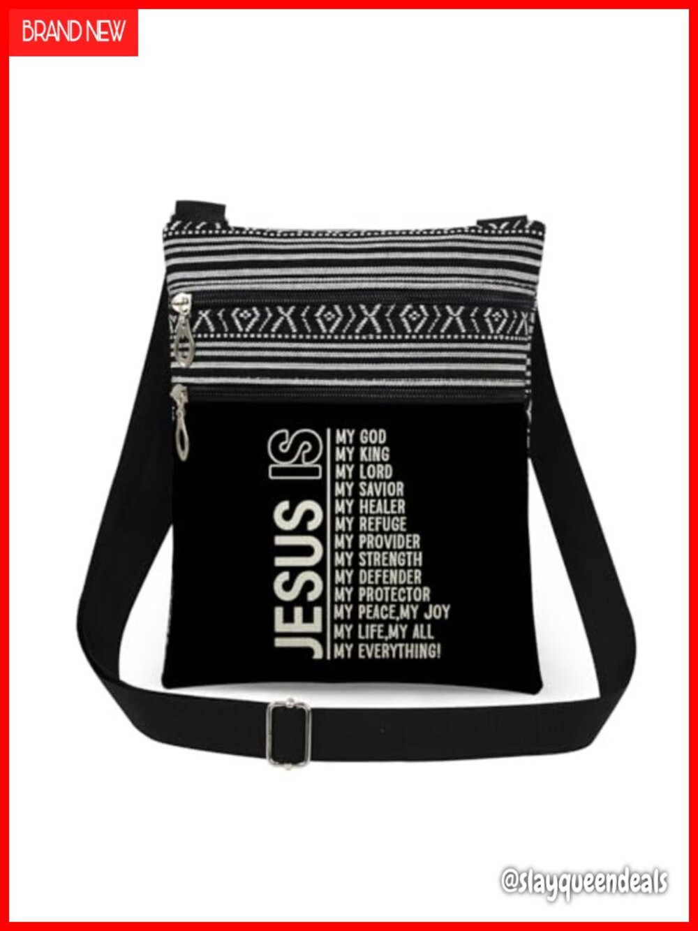 JESUS Print Crossbody Bag Polyester Adjustable Strap Double Zipper